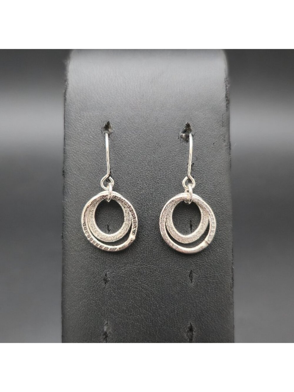 Sterling Silver Textured Double Circle Open Disk Drop Dangle Earrings A8886